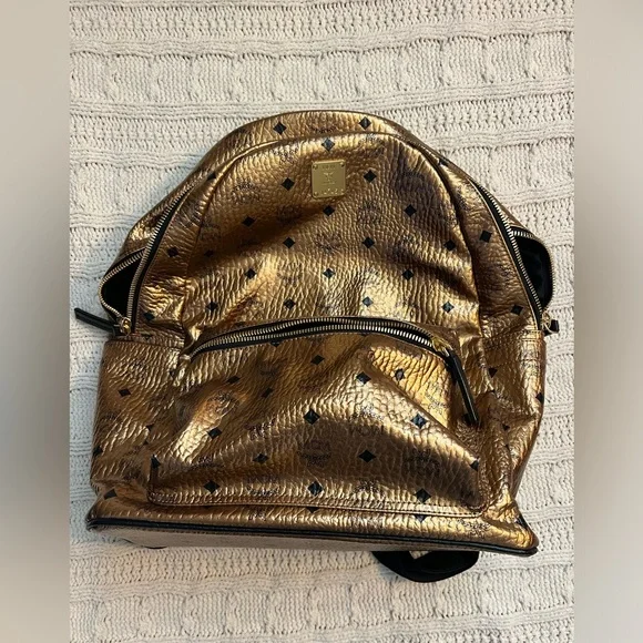MCM | Bags | Mcm Large Chrome Gold Backpack With Authentic 